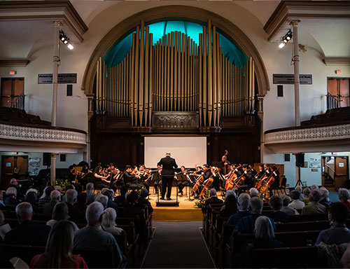 Classical orchestra performing in Alix Goolden Performance Hall 2022