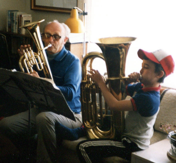 O. Thomas Webb and a young student playing euphonium in 1985