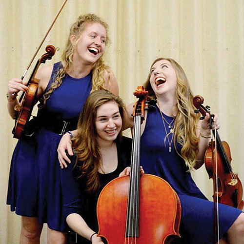 Collegium String Trio smiling with violins and cello 500px