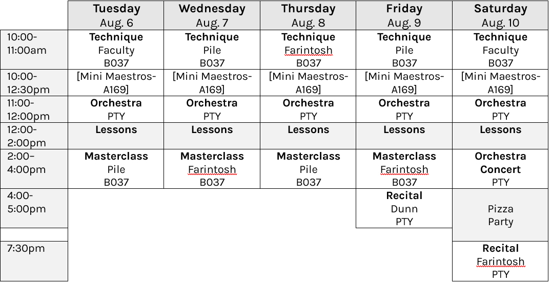 Guitar Intensive Daily Schedule as of February 24